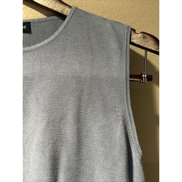 Ann Taylor Women’s Large Silk Sweater Vest Blue Crew Neck Light Academia Preppy - Picture 3 of 9